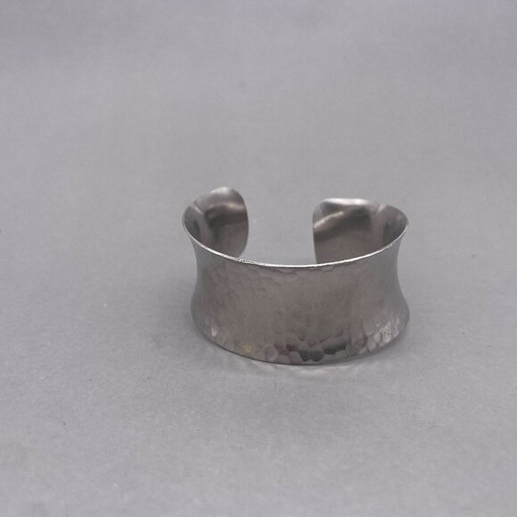 A.V. Max NYC Wide Hammered Brass Concave Cuff Bracelet Silver Tone - Picture 2 of 7